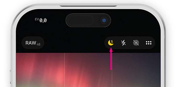 iPhone camera Nachtmodus bij het fotograferen van het noorderlicht