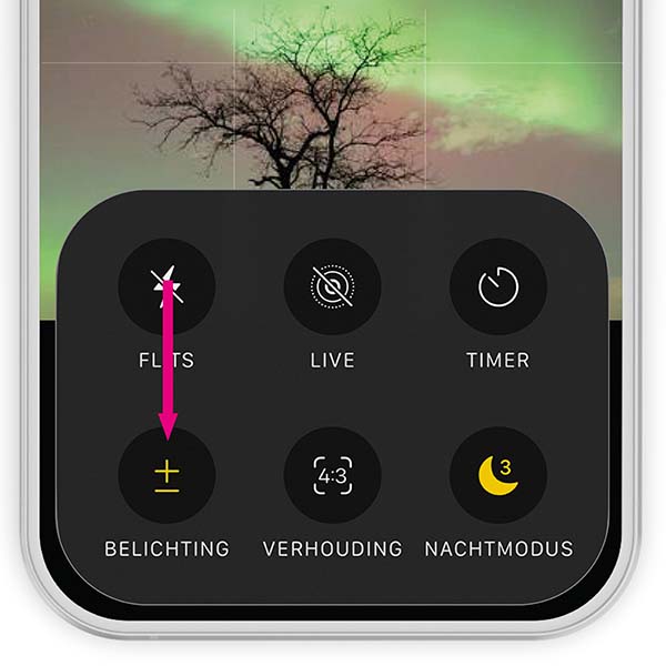 iPhone camera Nachtmodus bij het fotograferen van het noorderlicht
